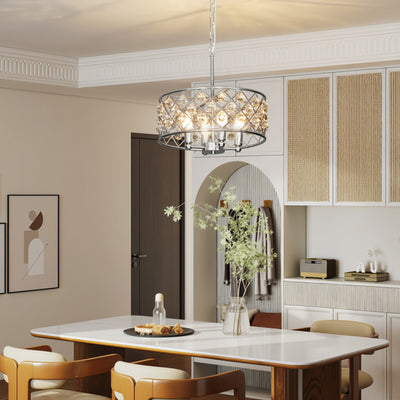 Four Bulb Crystallite Chandelier Light Fixture Adds Elegance To Living Room Silver Tone