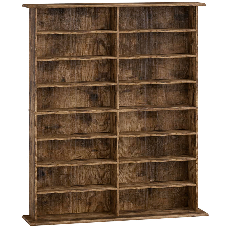 16 Compartment Wooden Media Storage Shelf For CDs, DVDs, And Books, Rustic Brown