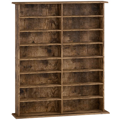 16 Compartment Wooden Media Storage Shelf For CDs, DVDs, And Books, Rustic Brown Homcom