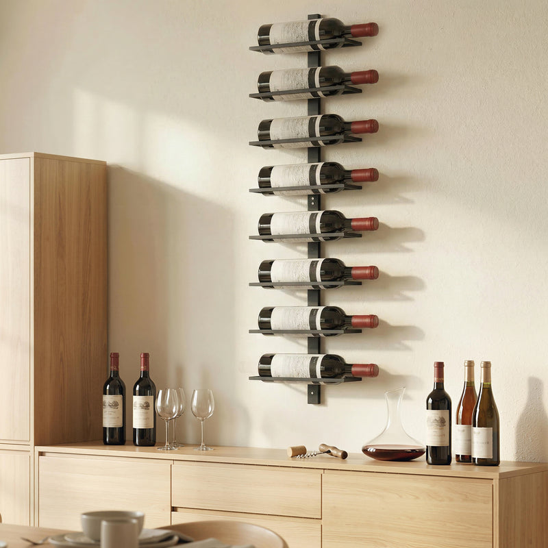 Wall Mounted Wine Rack for 8 Bottles Space Saving Steel Storage Black AOSOM