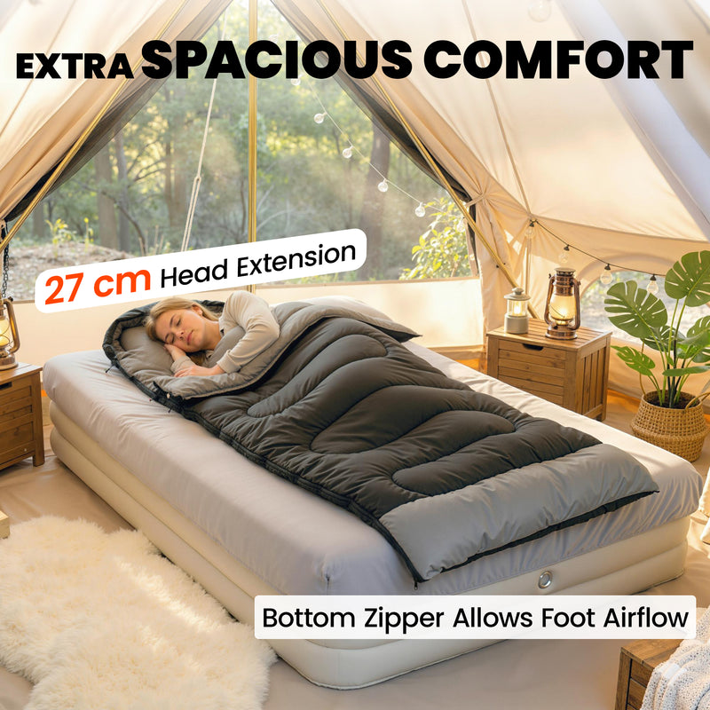 Sleeping Bag for Camping with Warm Hollow Cotton Fill and Blanket Zip Design Black