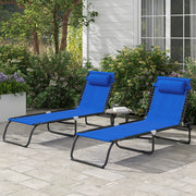 Set of 2 Blue Folding Sun Loungers With 4 Position Backs for Garden or Patio