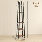 Industrial Coat Stand with 8 Hooks and 4 Storage Shelves for Hallway Organisation, Rustic Brown