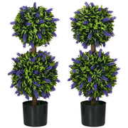 Set of 2 Artificial Lavender Topiary Trees with Pots for Indoor and Outdoor Use, Purple