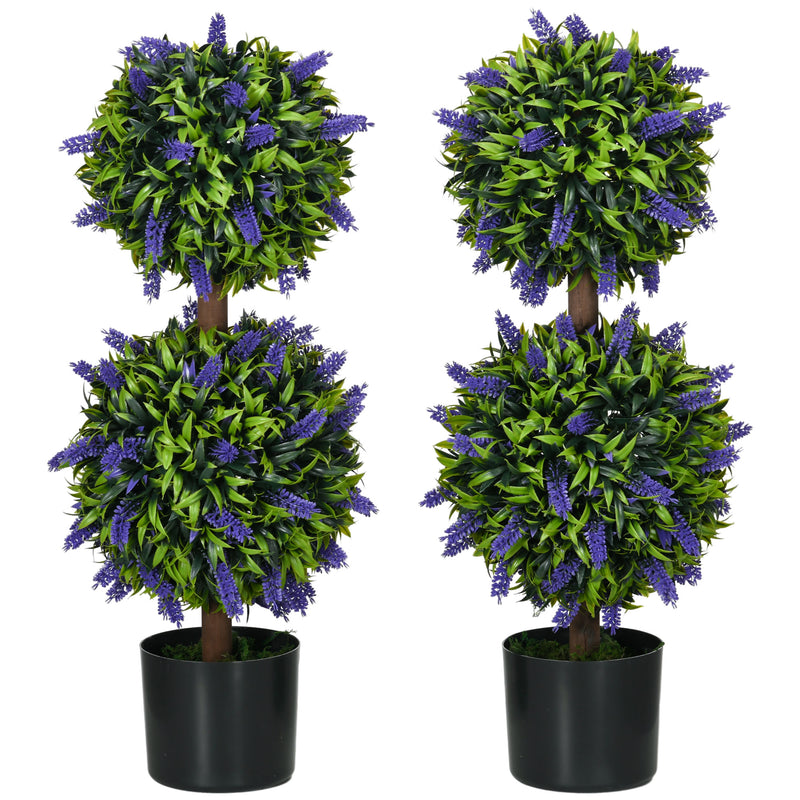 Set of 2 Artificial Lavender Topiary Trees with Pots for Indoor and Outdoor Use, Purple