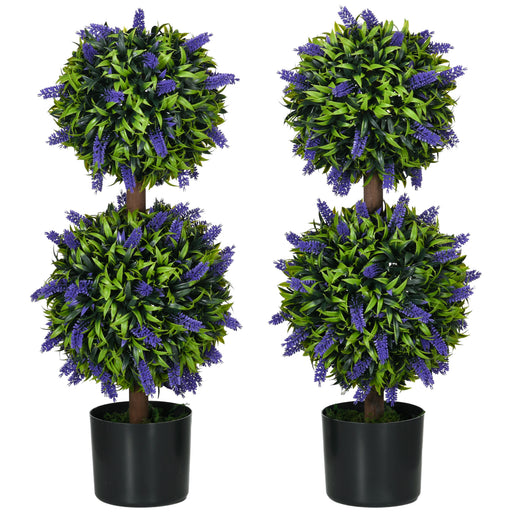 Set of 2 Artificial Lavender Topiary Trees with Pots for Indoor and Outdoor Use, Purple