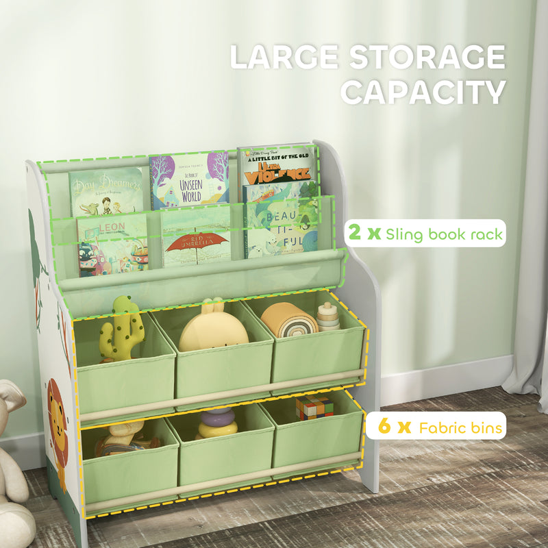 Jungle Themed Kids Storage Shelf With Removable Drawers and Book Racks for Easy Organisation Green Zonekiz