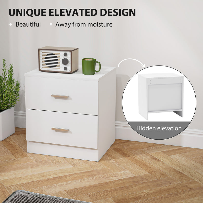 HOMCOM Set of 2 Modern Nightstands, Bedside Tables with 2 Storage Drawers, Accent End Table for Bedroom and Living Room, White AOSOM