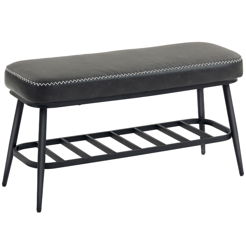 PU Leather Shoe Storage Bench with Padded Seat for Hallway or Bedroom, Charcoal Grey