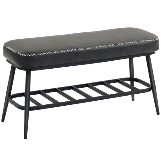 PU Leather Shoe Storage Bench with Padded Seat for Hallway or Bedroom, Charcoal Grey