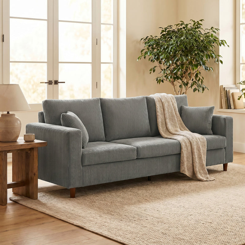 Three Seater Sofa for Spacious Family Lounging with Deep Cushions and Corduroy Fabric