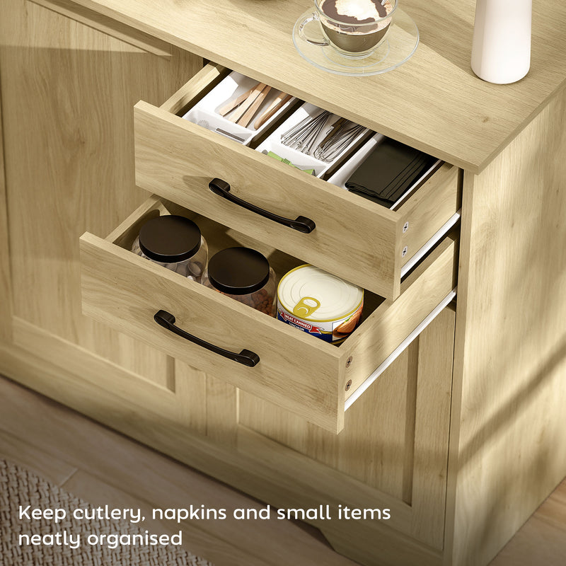Sideboard with Adjustable Shelf for Organised Dining or Living Room Storage Natural Wood AOSOM