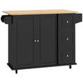 Kitchen Island with Drop-Leaf Tabletop and Storage Drawers for Extra Prep Space Black
