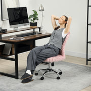 Plush Armless Swivel Office Chair with Adjustable Height for Home or Vanity Use, Pink