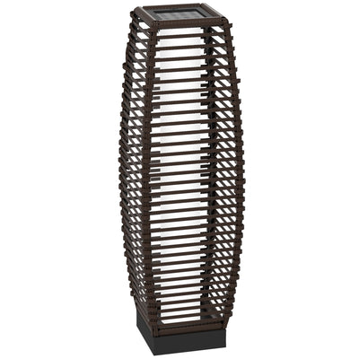 Brown Rattan Solar Floor Lamp 68cm Tall Auto LED Garden Light For Patio Or Pathway