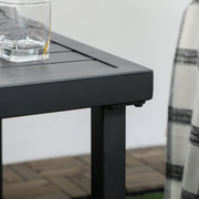 Black Steel Square Garden Side Table With Umbrella Hole For Patio Balcony Or Outdoor Use