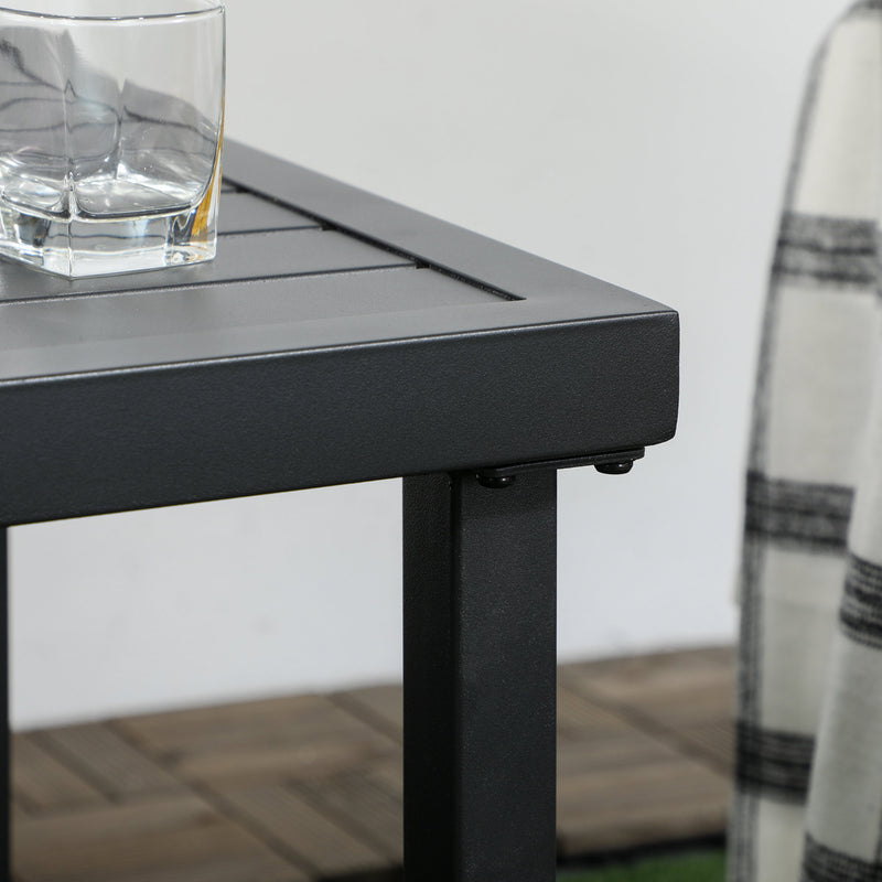 Black Steel Square Garden Side Table With Umbrella Hole For Patio Balcony Or Outdoor Use