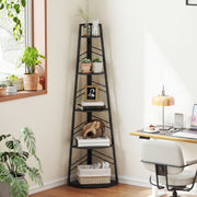 Corner Bookcase with Five Shelves for Space Saving Storage and Display Black AOSOM