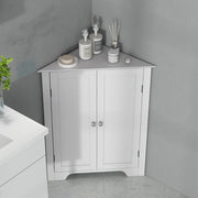 Corner Bathroom Storage Cabinet with Adjustable Shelf and Recessed Door Free Standing White