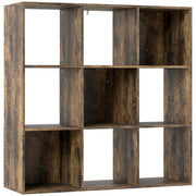 Nine Cube Storage Shelf Unit With Open Compartments For Home or Office, Rustic Brown