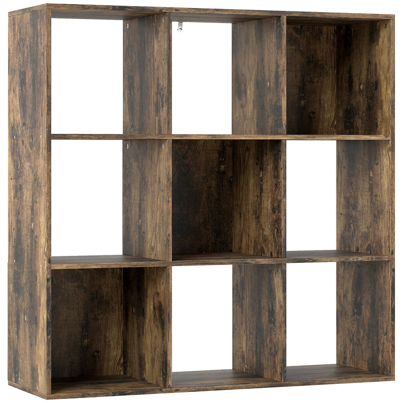 Nine Cube Storage Shelf Unit With Open Compartments For Home or Office, Rustic Brown