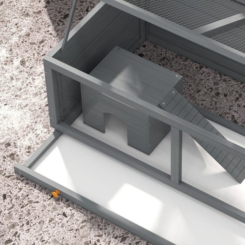 Grey Wooden Hamster Cage with Sliding Tray and Openable Top for Syrian Hamsters by PawHut