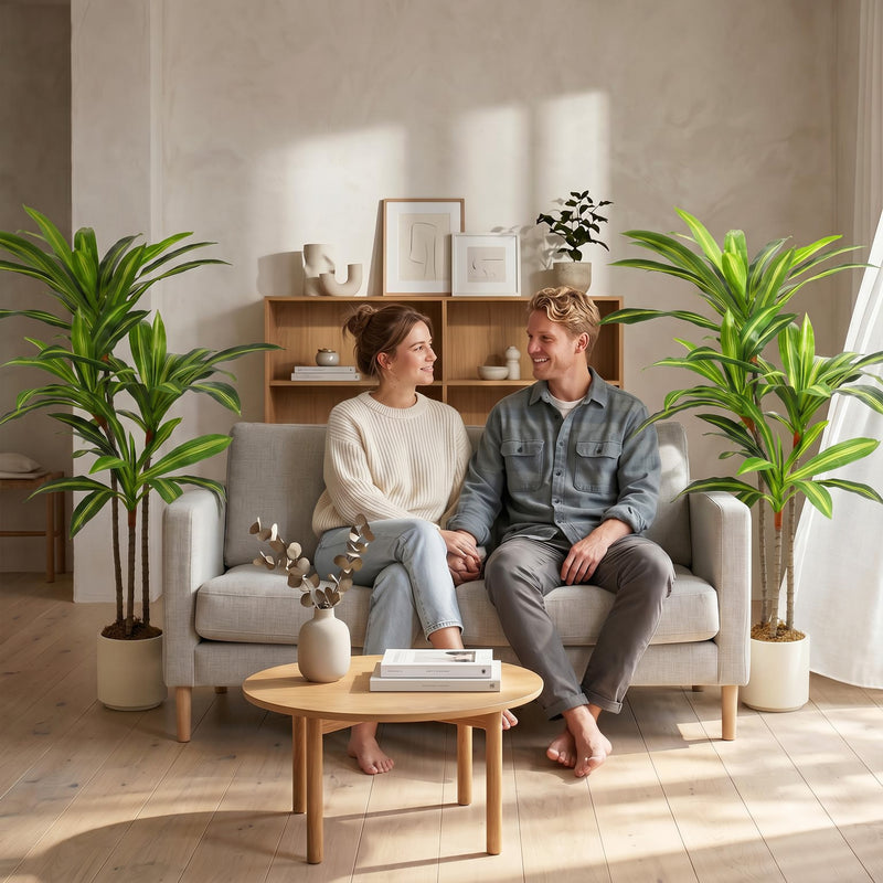 Artificial Dracaena Tree for Easy Year Round Indoor Greenery with White Planter Green