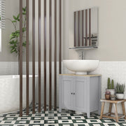 Grey Under Sink Bathroom Cabinet with Adjustable Shelf and Double Doors Freestanding Design