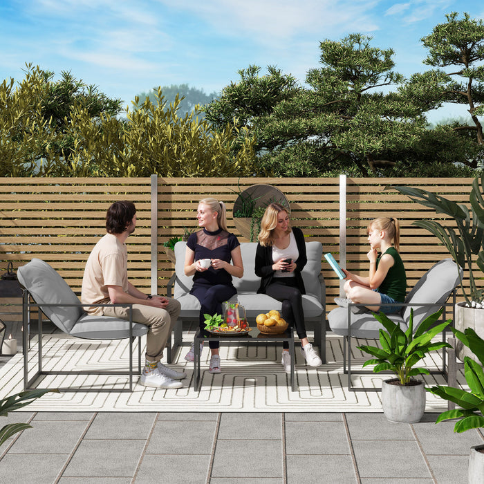4 Piece Patio Dining Set with Cushions in Black and Light Grey by Outsunny