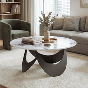 Modern Round Coffee Table with Sintered Stone Marble Effect Heat Resistant Top for Living Rooms Homcom