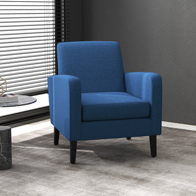 Linen Look Armchair With Wide Cushioned Seat For Living Room Or Bedroom, Blue