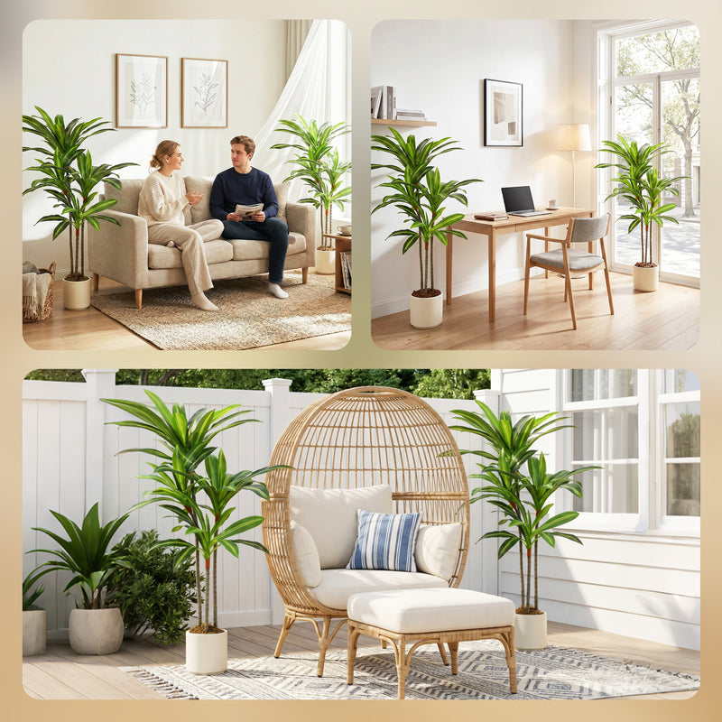 Artificial Dracaena Tree for Easy Year Round Indoor Greenery with White Planter Green