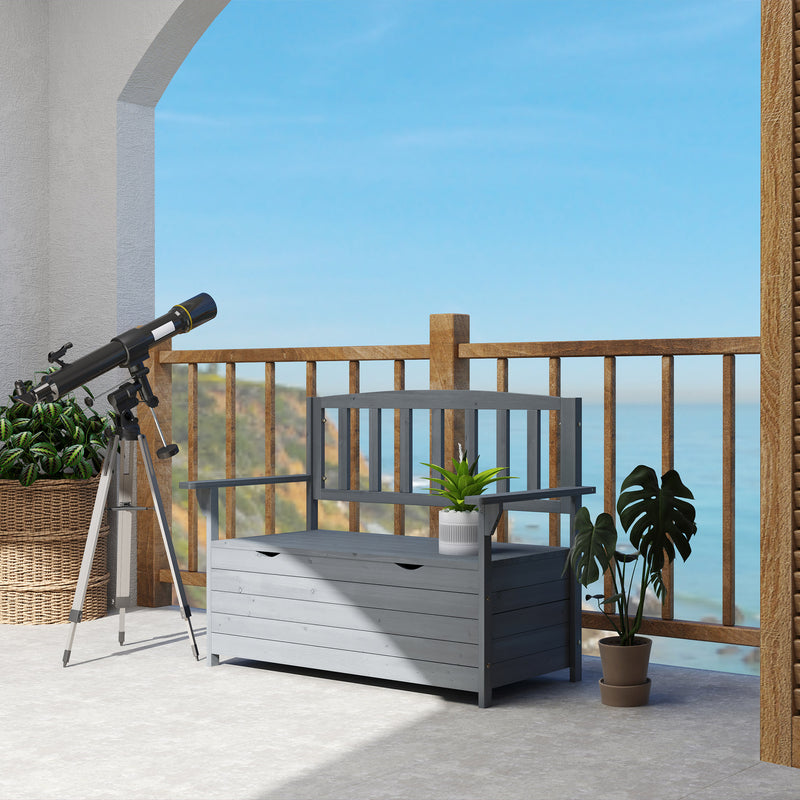 Grey Two Seater Wooden Garden Storage Bench With Storage by Outsunny