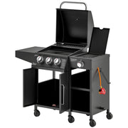 3+1 Burner Gas BBQ Grill with Storage Cabinet and Wheels for Outdoor Cooking by Outsunny