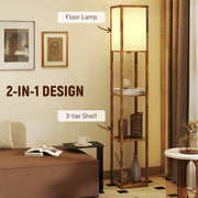Floor Lamp With Shelves For Living Room or Bedroom - USB Charging Ports, Rustic Brown Homcom