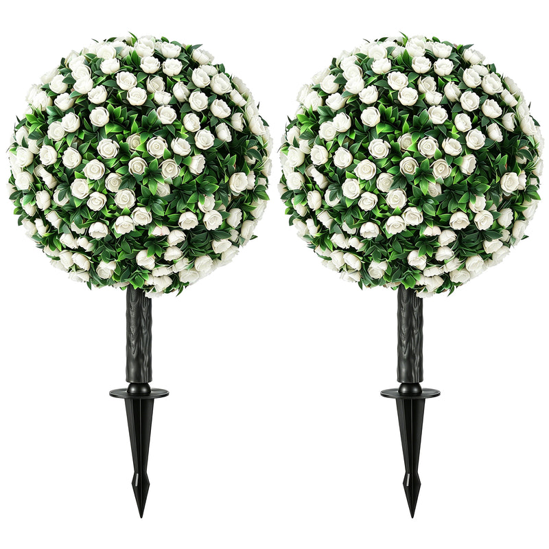 Artificial Rose Topiary Stakes Set of 2 for Easy Year Round Front Door Display