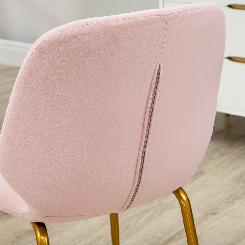 Set of 2 Velvet Dining Chairs with Padded Seat and Steel Legs for Comfort Pink