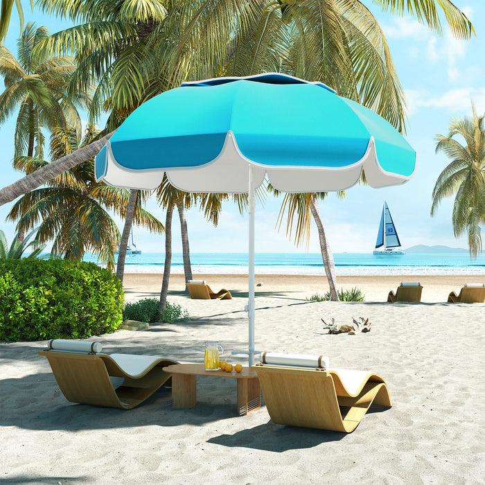 Blue Portable Beach Umbrella with Sand Anchor UPF50+ Tilt Adjustable Height by Outsunny