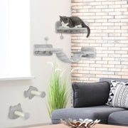 Light Grey 4 Piece Cat Wall Shelves With Steps Ladder and Platforms for Climbing by PawHut