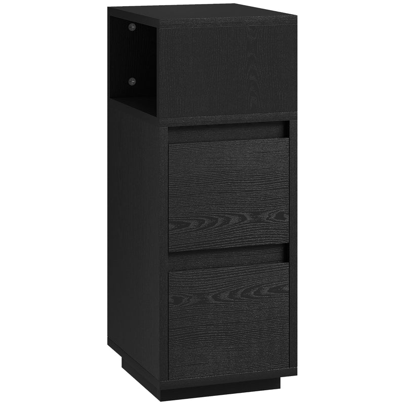 Slim Bedside Table with Drawers and Open Shelf for Small Bedrooms