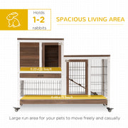 Two Tier Rabbit Hutch with Wheels for Indoor or Outdoor Use Pet Cage, Brown