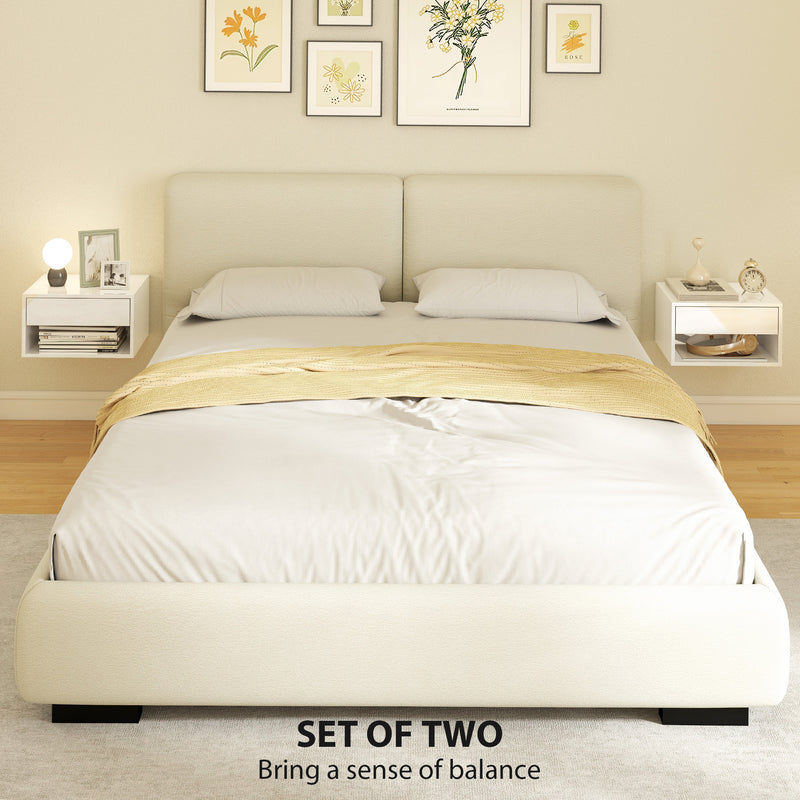 Floating Bedside Tables Set of 2 with Drawer and Shelf for Space Saving Storage High Gloss White AOSOM