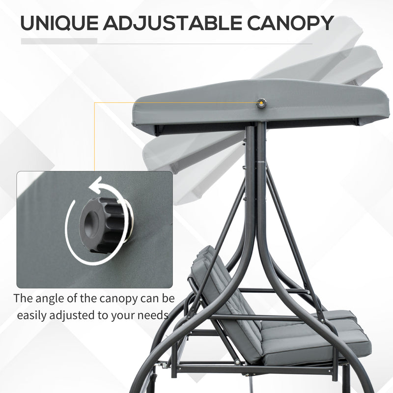 2 in 1 Garden Swing Chair and Hammock Day Bed with Adjustable Canopy Folds Flat for Outdoor Relaxing, Dark Grey Outsunny