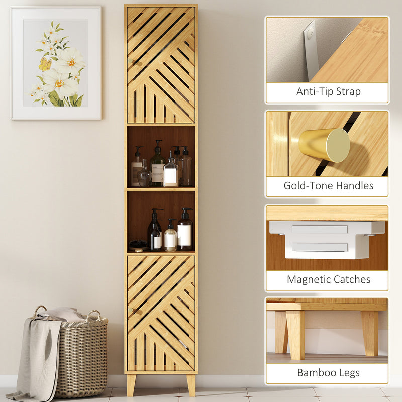 Tall Bathroom Storage Cabinet With Shelves and Cupboard Ideal for Small Spaces, Natural