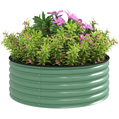 Light Green Galvanised Raised Garden Bed with Safety Edging and Gloves 120x120x43cm by Outsunny