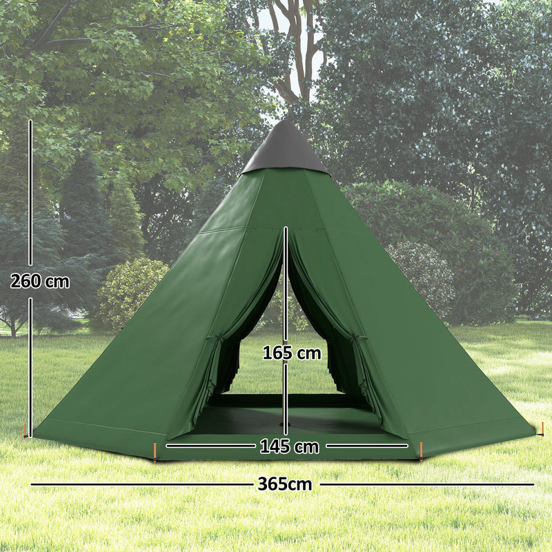 6 Person Tipi Tent with Quick Setup and Spacious Interior for Group Camping Green Black