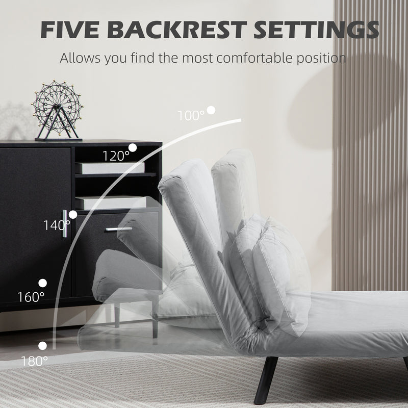 Light Grey 4-in-1 Velvet Feel Double Sofa Bed with Pillows by HOMCOM