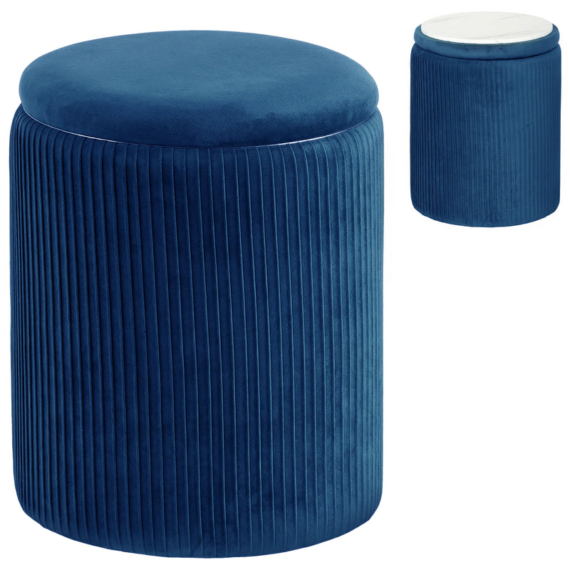 Ottoman Storage Bench with Reversible Seat and Table for Living Room or Bedroom Blue AOSOM