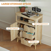 Small Wooden Sideboard with Drawers and Adjustable Shelf in Natural Finish