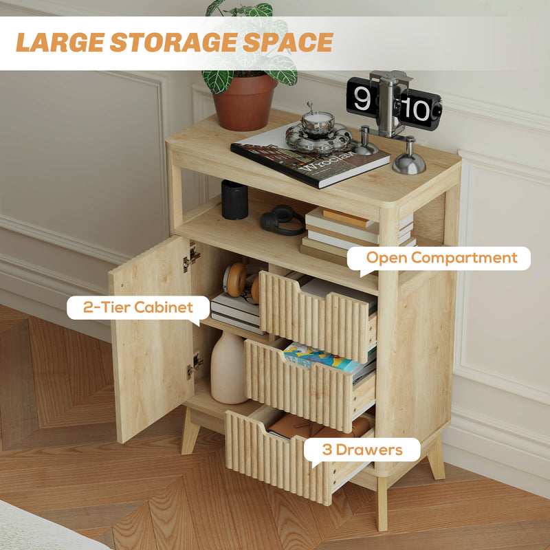 Small Wooden Sideboard with Drawers and Adjustable Shelf in Natural Finish